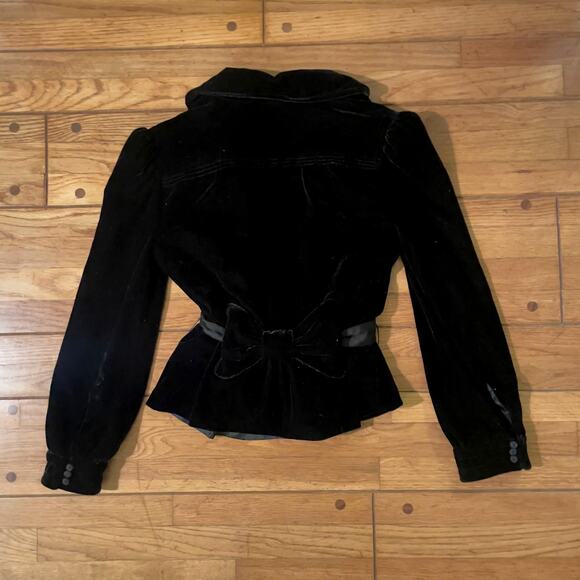 MARC JACOBS Womens Black Silk Crushed Velvet Bow Belted Jacket Blazer Coat - Picture 2 of 16